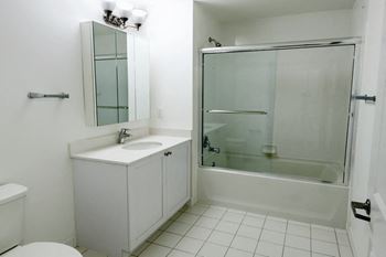 bathroom empty and clean at Spruce Pond, Holbrook, NY, 11741